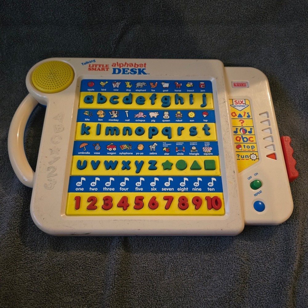 VTech Little Smart Alphabet Desk Toddler Learning Toy White Blue Vintage 90s